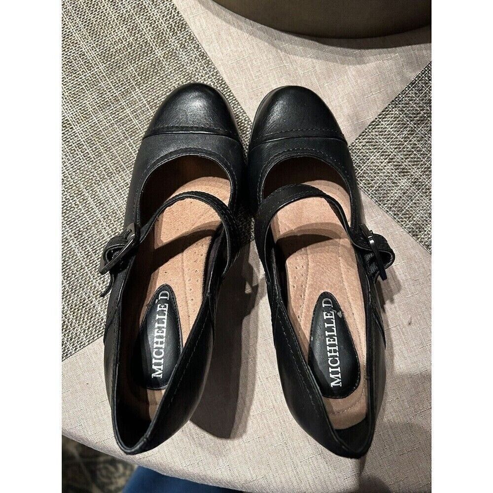 Michelle D y2K Black Leather Mary Jane Heel Pump Buckle Round Toe 7.5 Whimsigoth